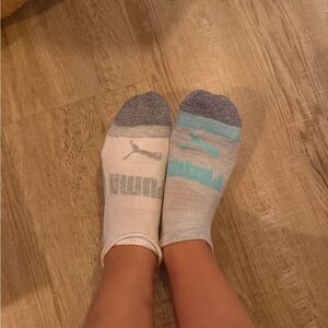 Puma worn women's Gray and Teal Athletic Socks smelly